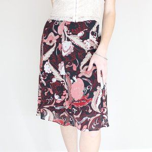 COPY - Y2K Floral Goth Fairy Black Pink & Red Floral Abstract Midi Skirt